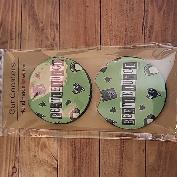 Beetlejuice Handmade Reuseable Neoprene Set of 2 Cup Holder Car Coasters - Picture 4 of 4